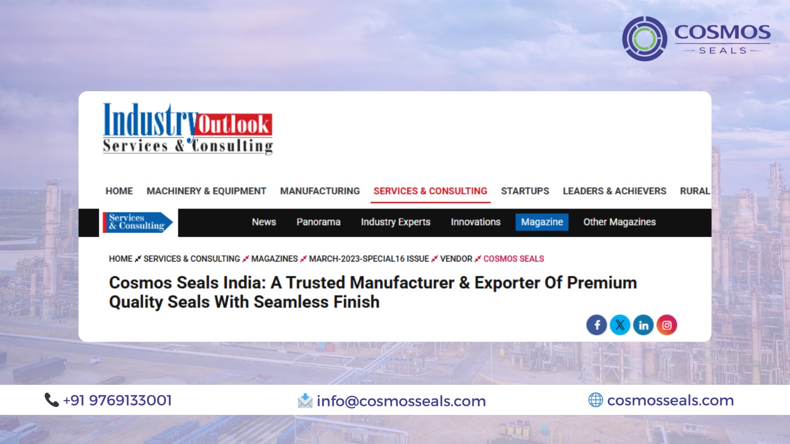 Cosmos Seals Featured in Industry Outlook Magazine